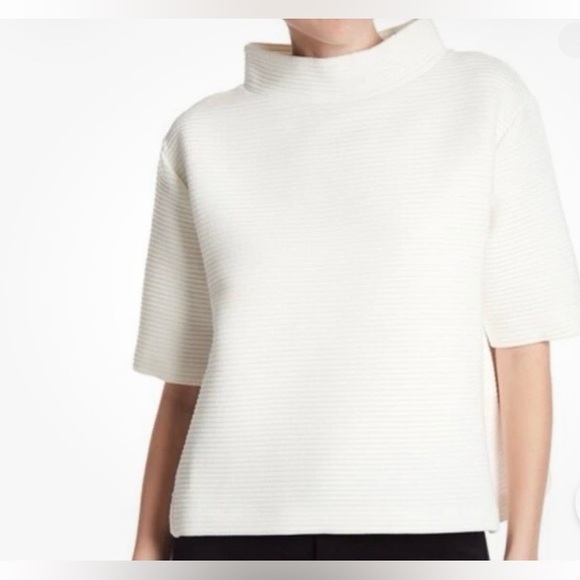 French Connection Sweaters - French Connection Winter White Wide Ribbed Short Sleeve Knit Sweater Top